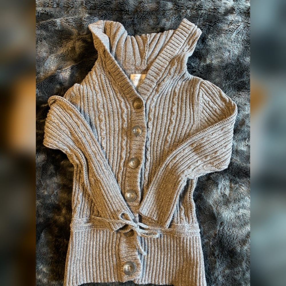 Grey hooded Aeropostale button and tie sweater